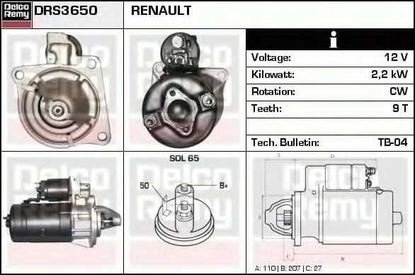 DELCO REMY DRS3650